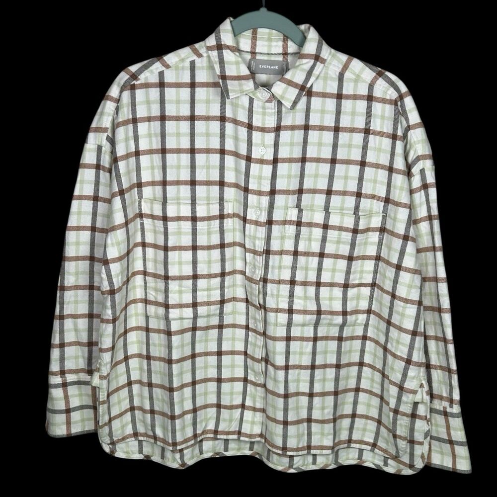 Everlane Flannel Shirt Womens S Plaid Boxy Oversized Button Front Boyfriend NEW